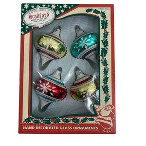 Vintage Bradford Novelty Co. Hand Decorated Christmas Ornaments Set of 4